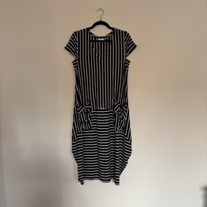 Foil Striped Balloon Hem Dress Pockets Lagenlook